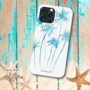 Watercolor Tropical Turquoise Palm Trees  iPhone 13 Pro Max Case