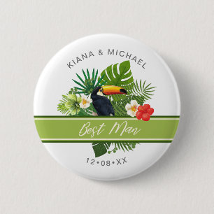 Watercolor Tropical w/Toucan Best Man Green ID577 2 Inch Round Button