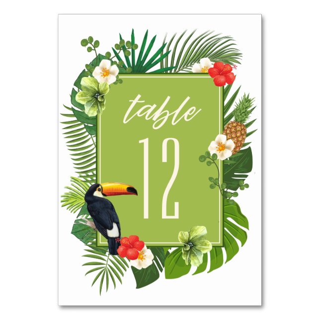 Watercolor Tropical w/Toucan Green ID577 Table Number (Back)