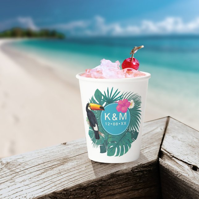 Watercolor Tropical w/Toucan Teal ID577 Paper Cups (Creator Uploaded)