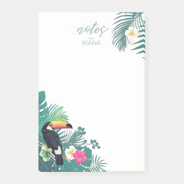 Watercolor Tropical w/Toucan Teal ID577 Post-it Notes (Front)
