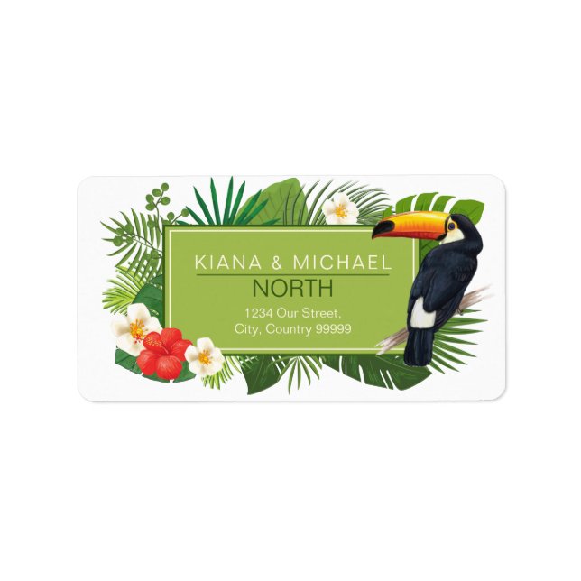 Watercolor Tropical w/Toucan Wedding Green ID577 Label (Front)