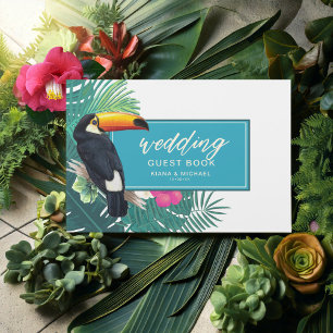 Watercolor Tropical w/Toucan Wedding Teal ID577 Guest Book