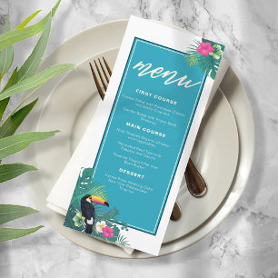 Watercolor Tropical w/Toucan Wedding Teal ID577 Menu
