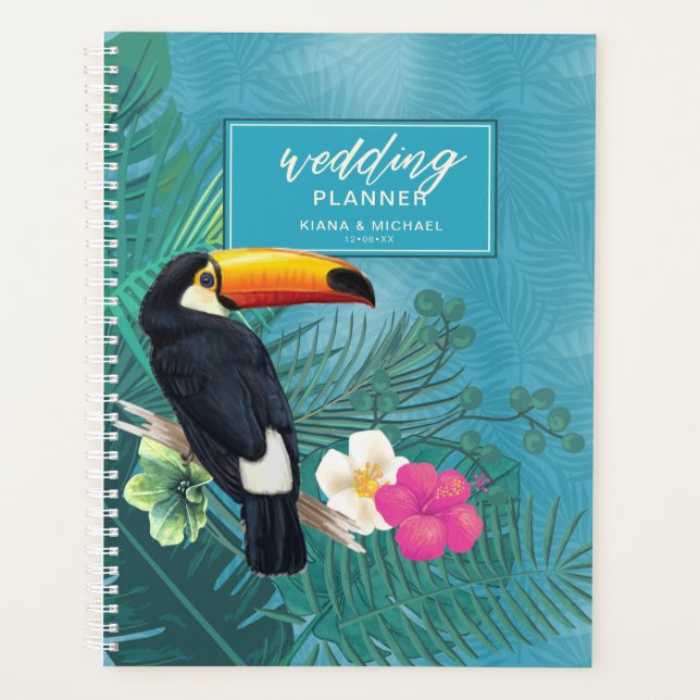 Watercolor Tropical w/Toucan Wedding Teal V2 ID577 Planner (Front)