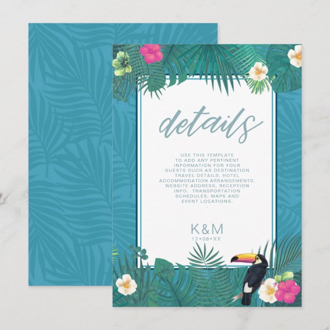 Watercolor Tropical  Wedding Details Teal ID577 Enclosure Card (Front/Back)