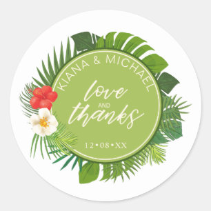 Watercolor Tropical Wedding Favour Green ID577 Cla Classic Round Sticker