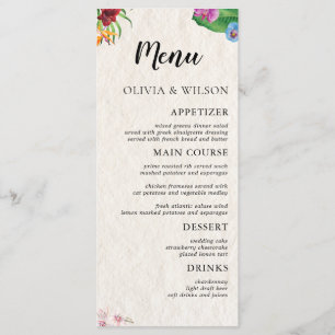 Watercolor Tropical Wedding Flat Menu