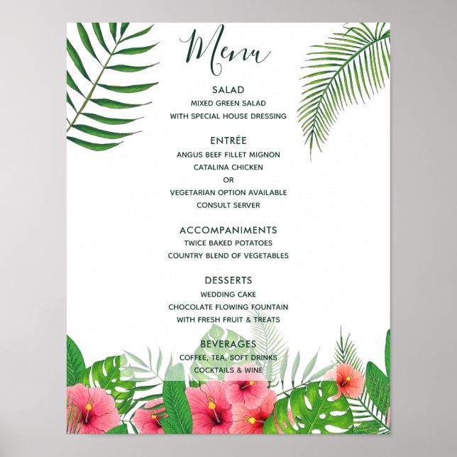 Watercolor tropical Wedding Menu Poster (Front)