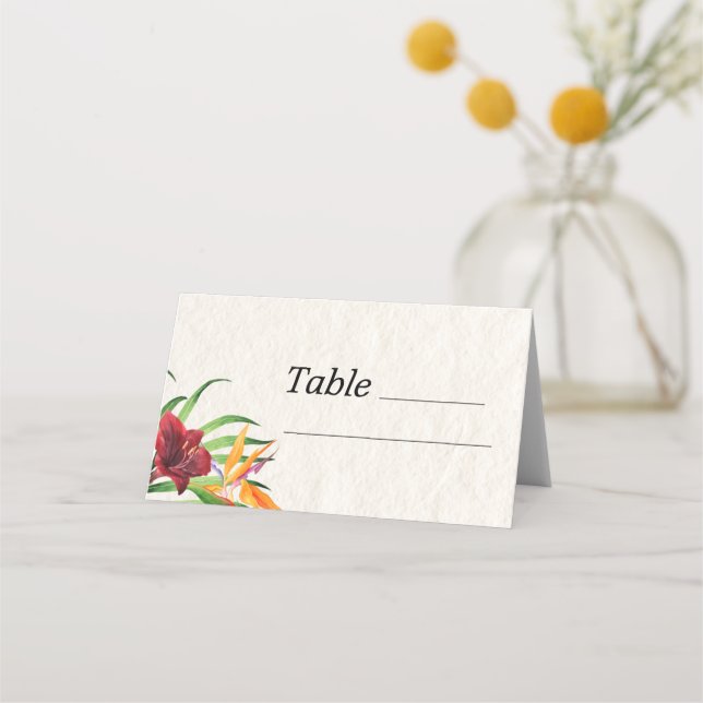 Watercolor Tropical Wedding Place Card (Front)