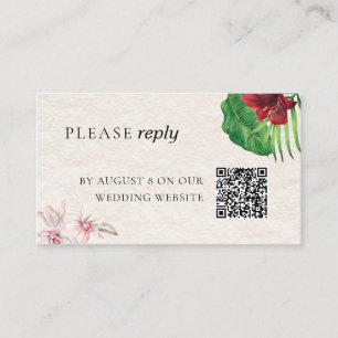 Watercolor Tropical Wedding RSVP QR Code Enclosure Card