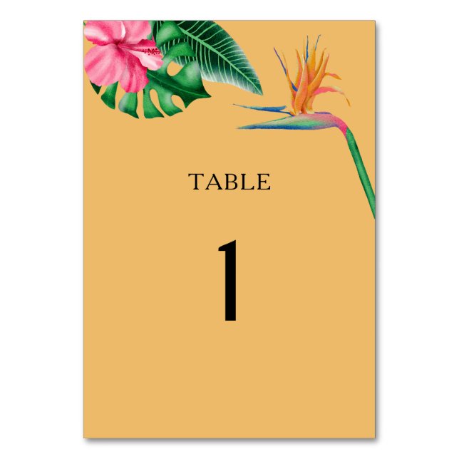 Watercolor tropical - wedding table number (Front)