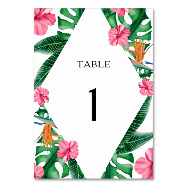 Watercolor tropical - wedding table number (Front)