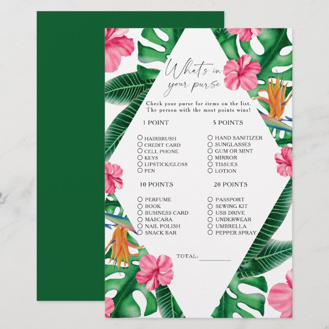 Watercolor tropical - What's in your purse game (Front/Back)