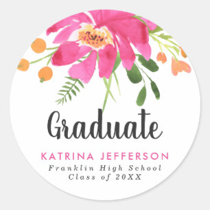 Watercolor Tropics Graduation Classic Round Sticker