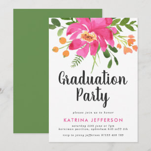 Watercolor Tropics Graduation Party Invitation