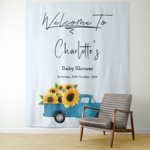 Watercolor Truck with Sunflowers Baby Shower Tapestry