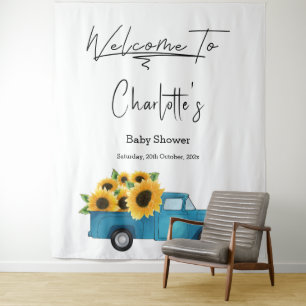 Watercolor Truck with Sunflowers Baby Shower Tapestry