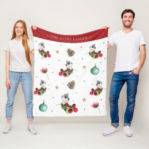 Watercolor Tufted Titmouse Christmas Design Fleece Blanket