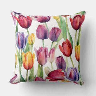 Watercolor Tulip Flowers Abstract Throw Pillow
