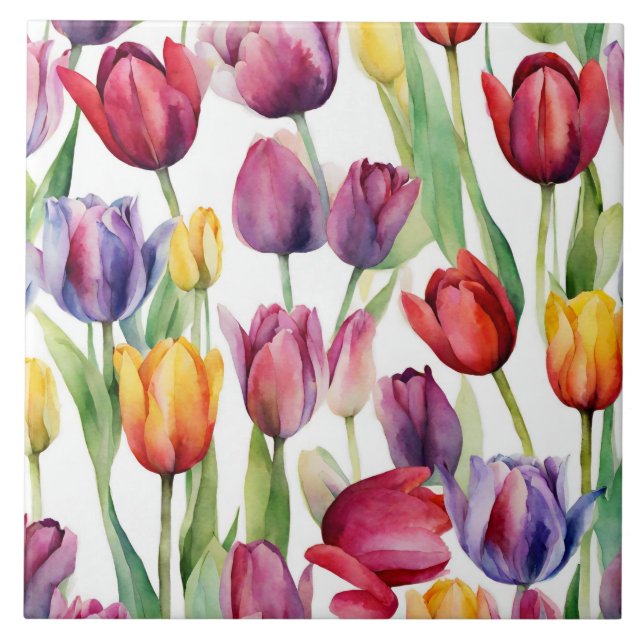 Watercolor Tulip Flowers Any Occasion  Tile (Front)