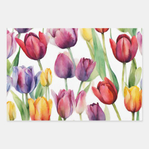 Watercolor Tulip Flowers Any Occasion  Wrapping Paper Sheet