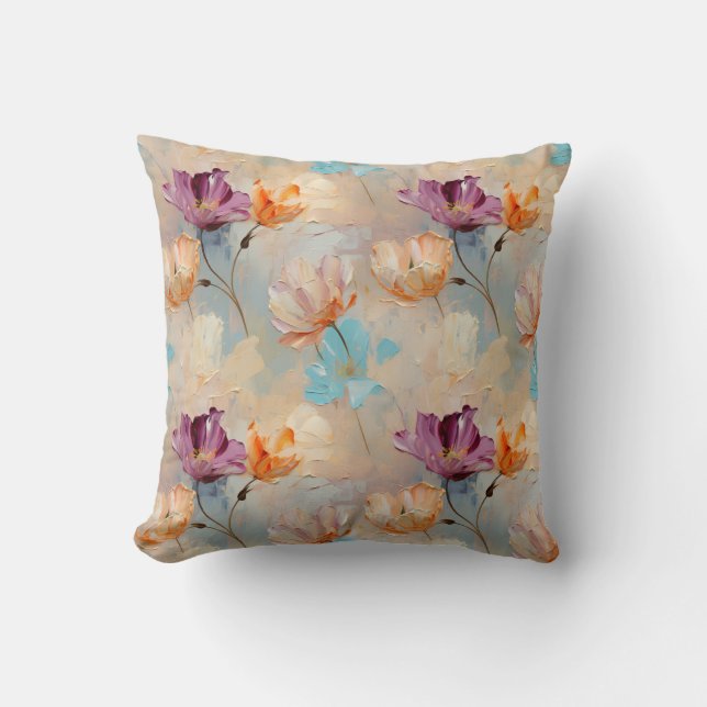 Watercolor Tulip Flowers Colourful Pattern Throw Pillow (Front)