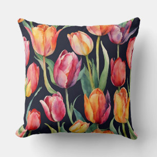 Watercolor Tulip Flowers Throw Pillow