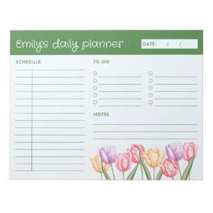 Watercolor Tulip Flowers Undated Daily Planner Notepad