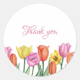 Watercolor Tulip Thank  Classic Round Sticker