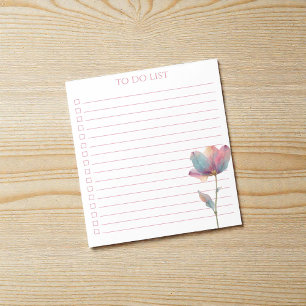 Watercolor Tulip To Do List Modern Boho Chic Notepad