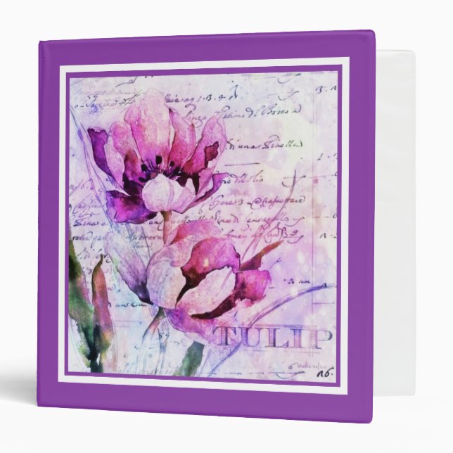 Watercolor tulips  3 ring binder (Front/Inside)