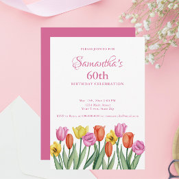 Watercolor Tulips 60th Birthday Party Invitation
