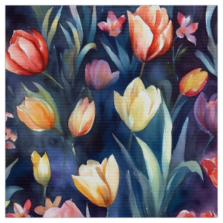 Watercolor Tulips (Abstract) Fabric