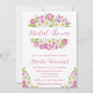 Watercolor Tulips and Daffodils Bridal Shower Invitation