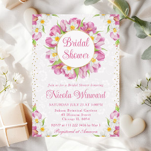 Watercolor Tulips and Daffodils Bridal Shower Invitation
