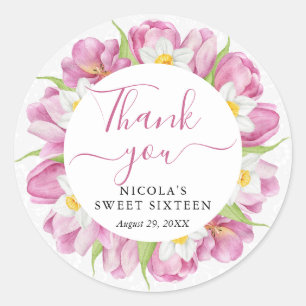 Watercolor Tulips and Daffodils Sweet Sixteen Classic Round Sticker