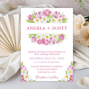 Watercolor Tulips and Daffodils Wedding Invitation