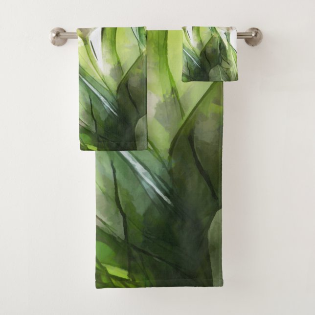 Watercolor Tulips And Leaves Bath Towel Set (Insitu)