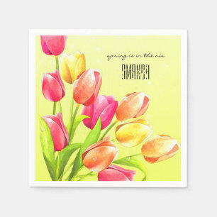 Watercolor Tulips Bouquet Monogram Napkin