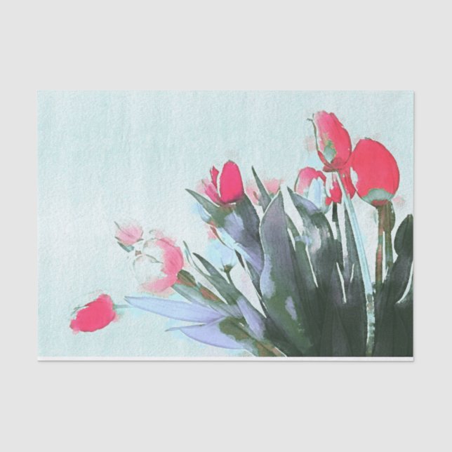 Watercolor Tulips Bouquet Spring Illustration  Tissue Paper (Front)