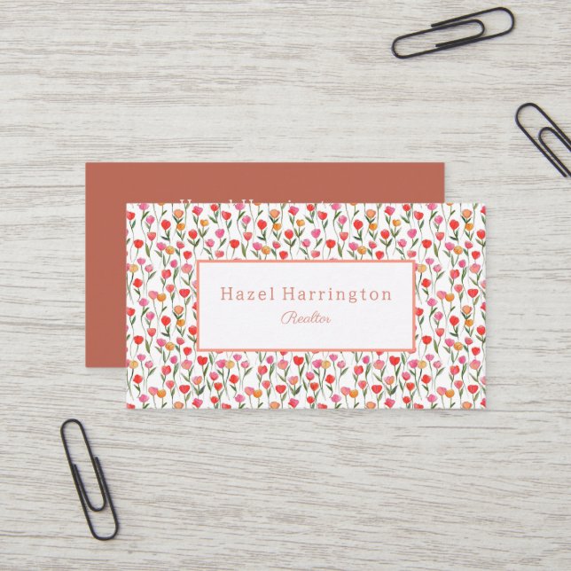Watercolor Tulips Business Card Personalized  (Front/Back In Situ)