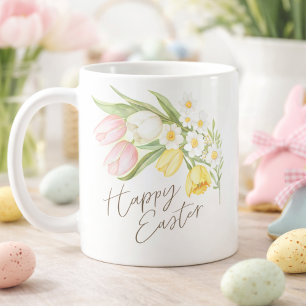 Watercolor Tulips & Daffodils Happy Easter  Coffee Mug