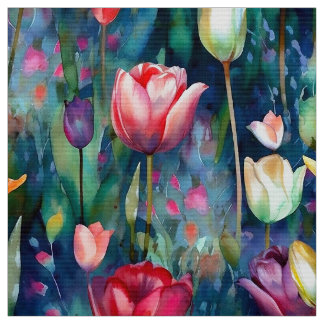 Watercolor Tulips (Dark) Fabric