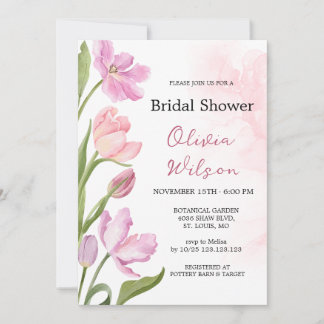 Watercolor Tulips Elegant Floral Bridal Shower Invitation