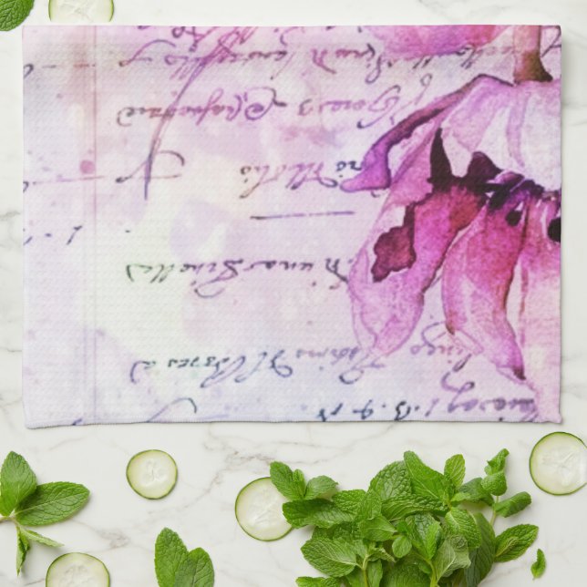 Watercolor tulips  kitchen towel (Folded)