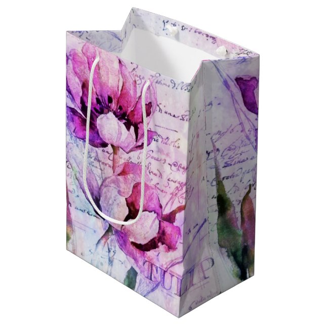 Watercolor tulips  medium gift bag (Front Angled)