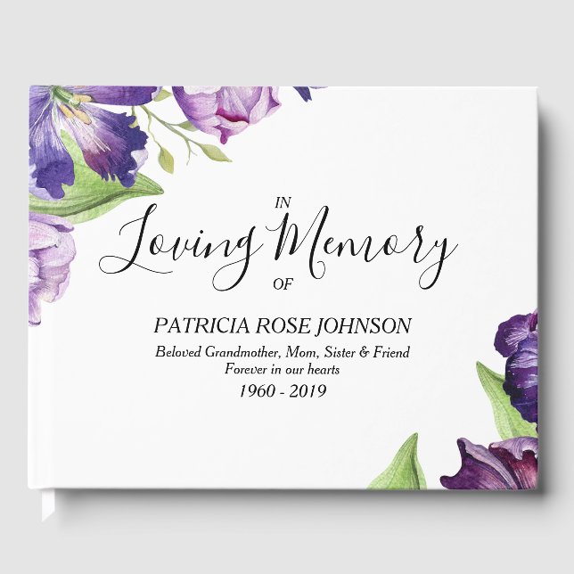 Watercolor Tulips Memorial Funeral Remembrance Guest Book (Front)