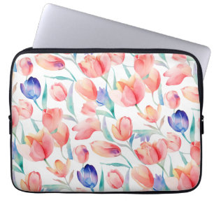 Watercolor Tulips Pattern Lapop Sleeve