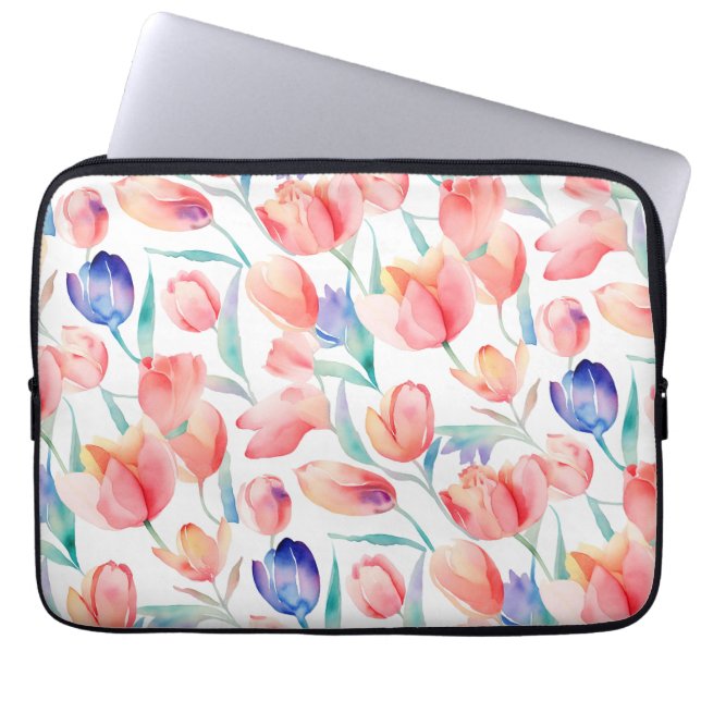 Watercolor Tulips Pattern Lapop Sleeve (Front)